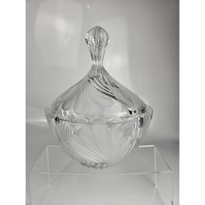 Fostoria‎ Frosted Crystal Lidded Dish Cut Glass & Frosted Swirl Candy Dish